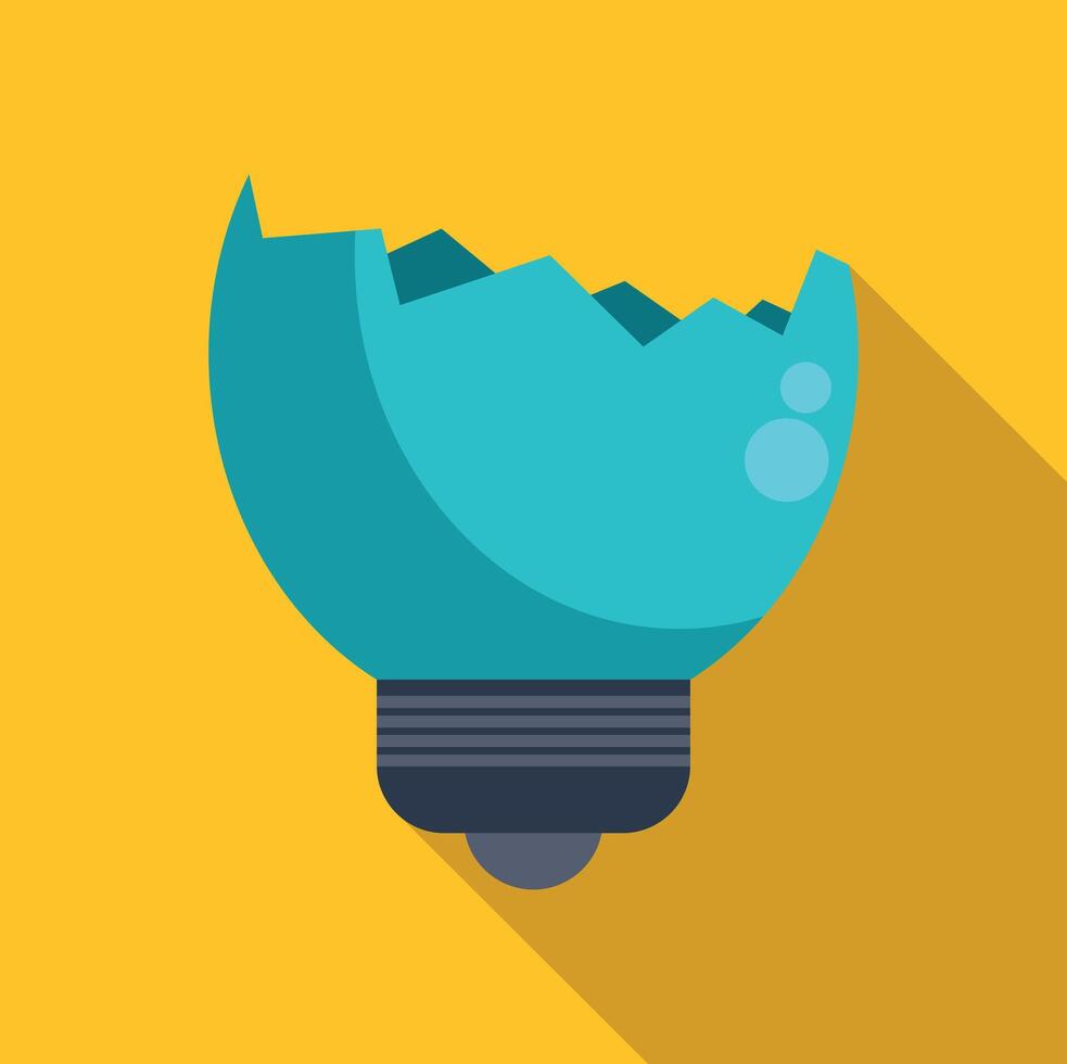 Broken light bulb representing idea failure flat design vector