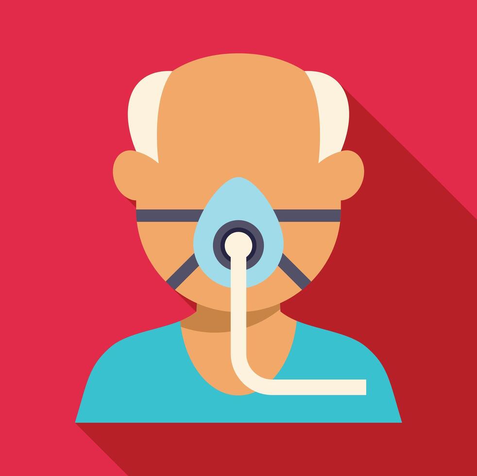 Elderly man with an oxygen mask on a red background vector