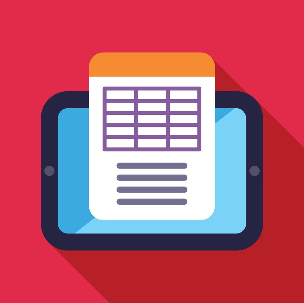 Tablet displaying digital spreadsheet data document report vector
