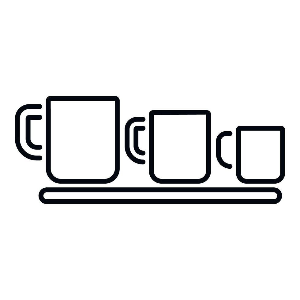 Mugs comparing different sizes on a shelf icon vector