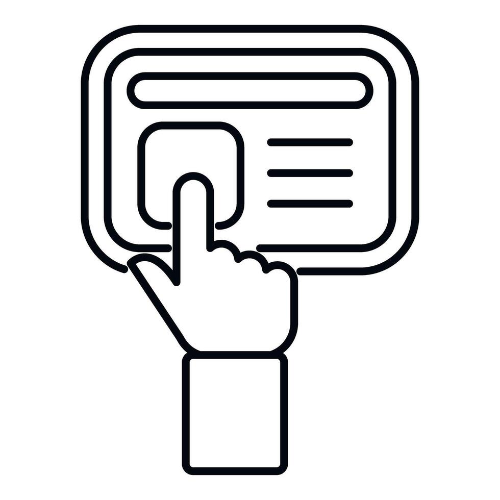 mano conmovedor pantalla botón en un digital interfaz vector