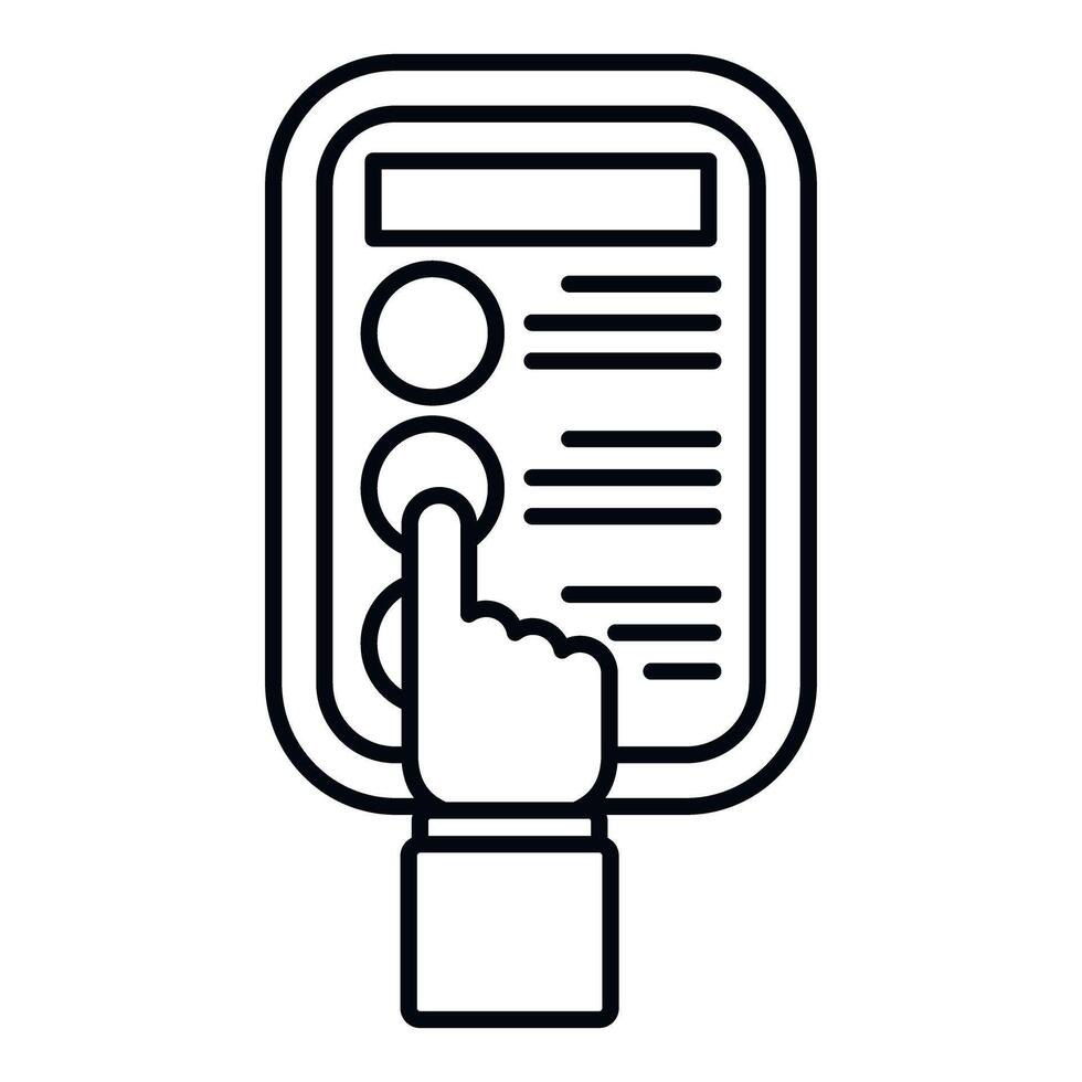 Hand pushing button on control panel choosing option vector