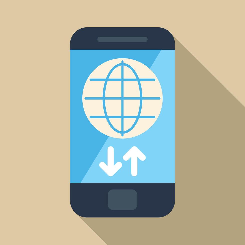 Mobile phone connecting to global internet network data vector