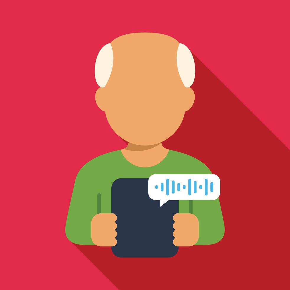Older man using tablet sending voice message vector