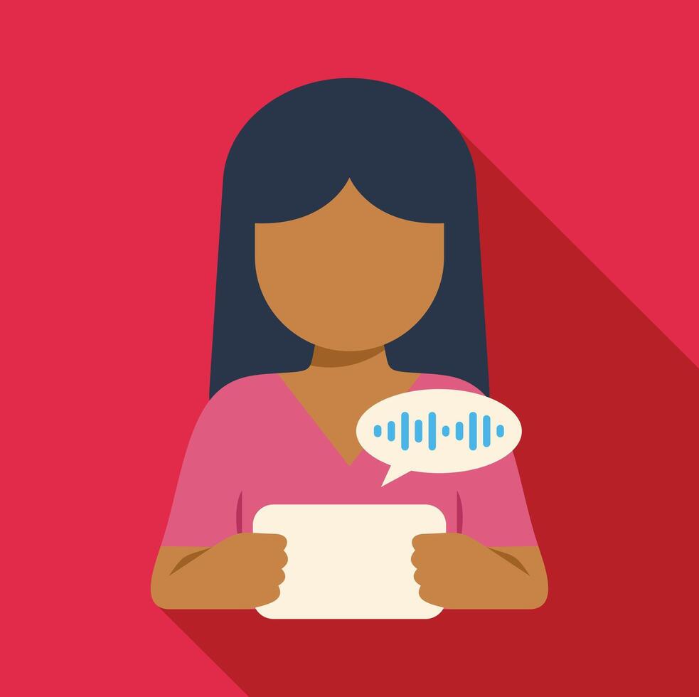 Woman sending voice message using mobile phone application vector