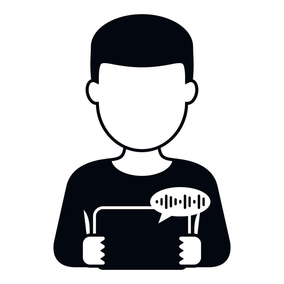 Person using tablet with voice recognition technology vector