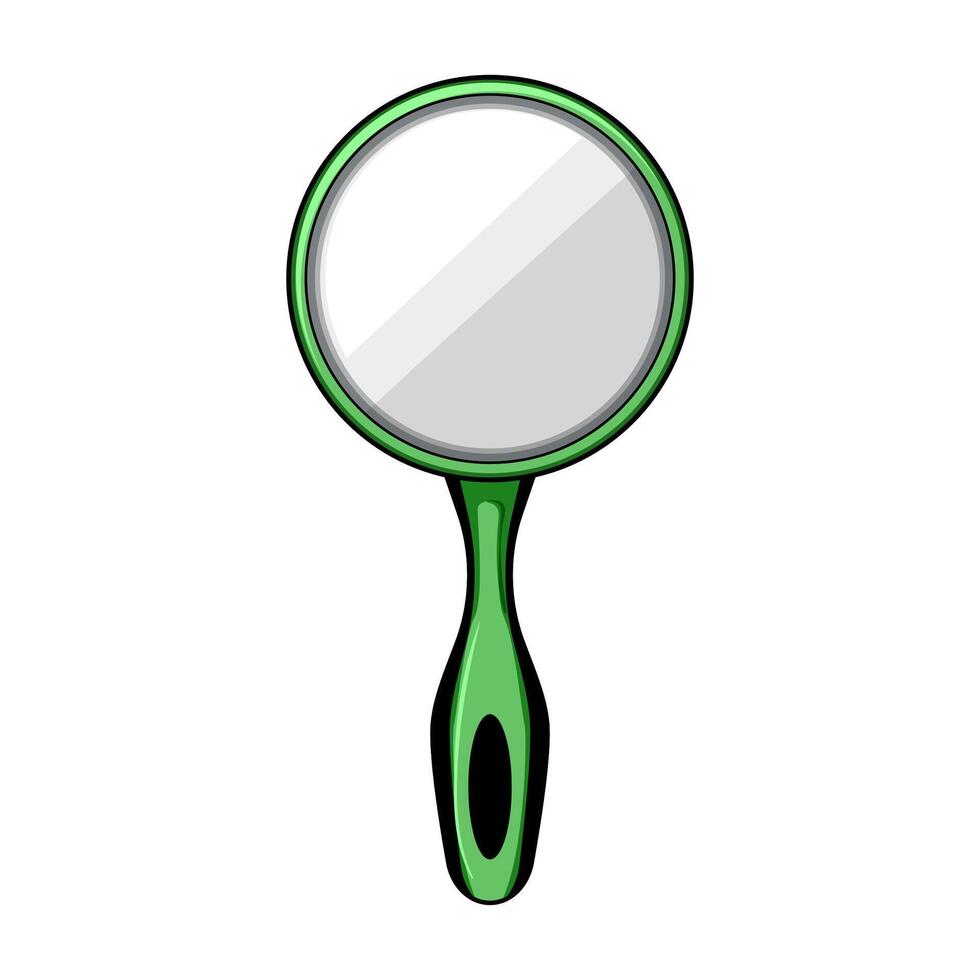 Hand mirror with green frame and handle vector