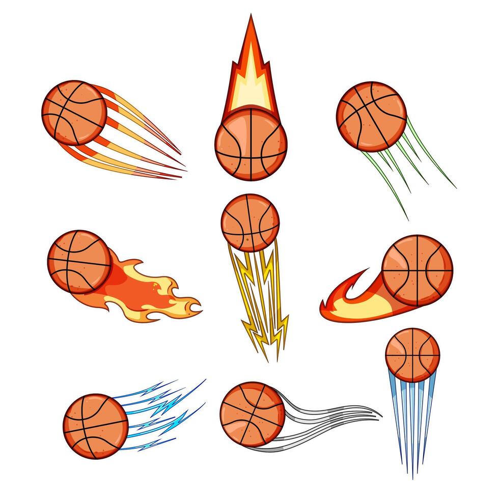 Dynamic basketballs showing motion with speed effects set vector