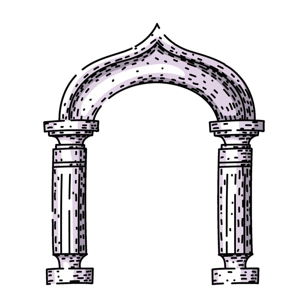 Ancient arch structure with decorative column supports vector