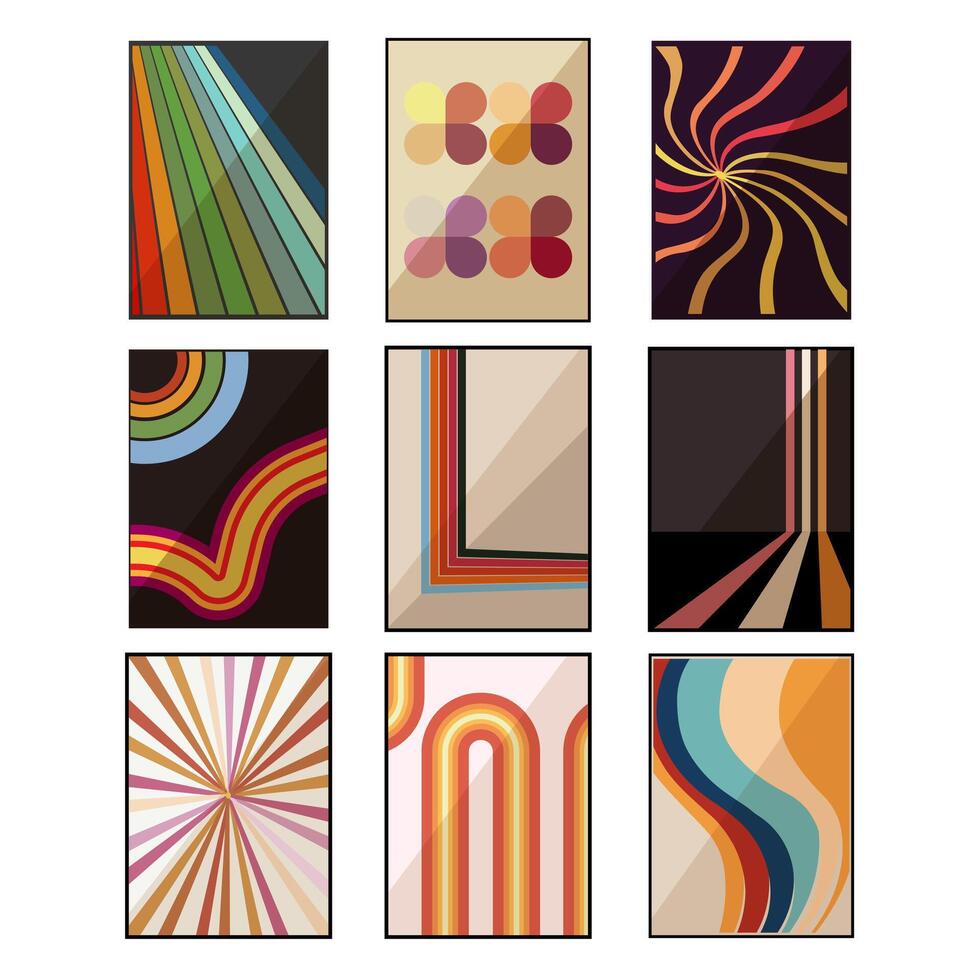Retro 70s abstract geometric patterns collection vector