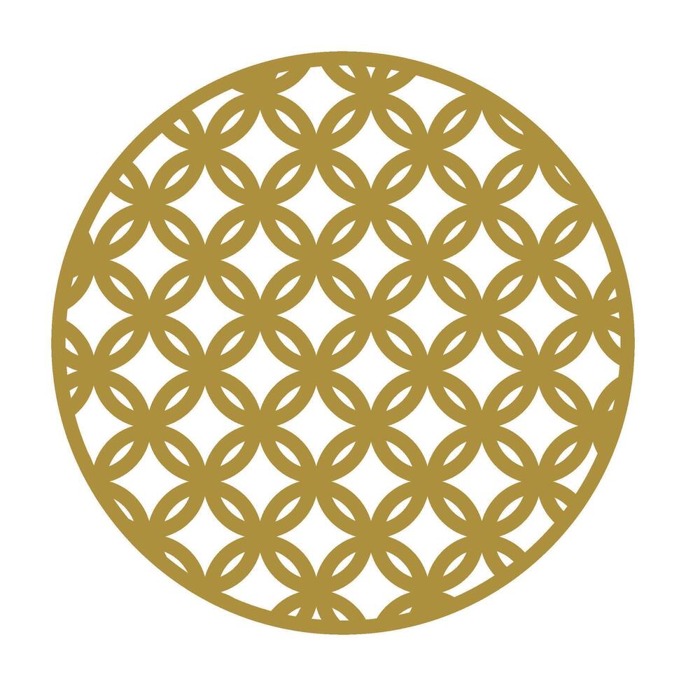 Japanese shippo tsunagi pattern creating a golden circular emblem vector