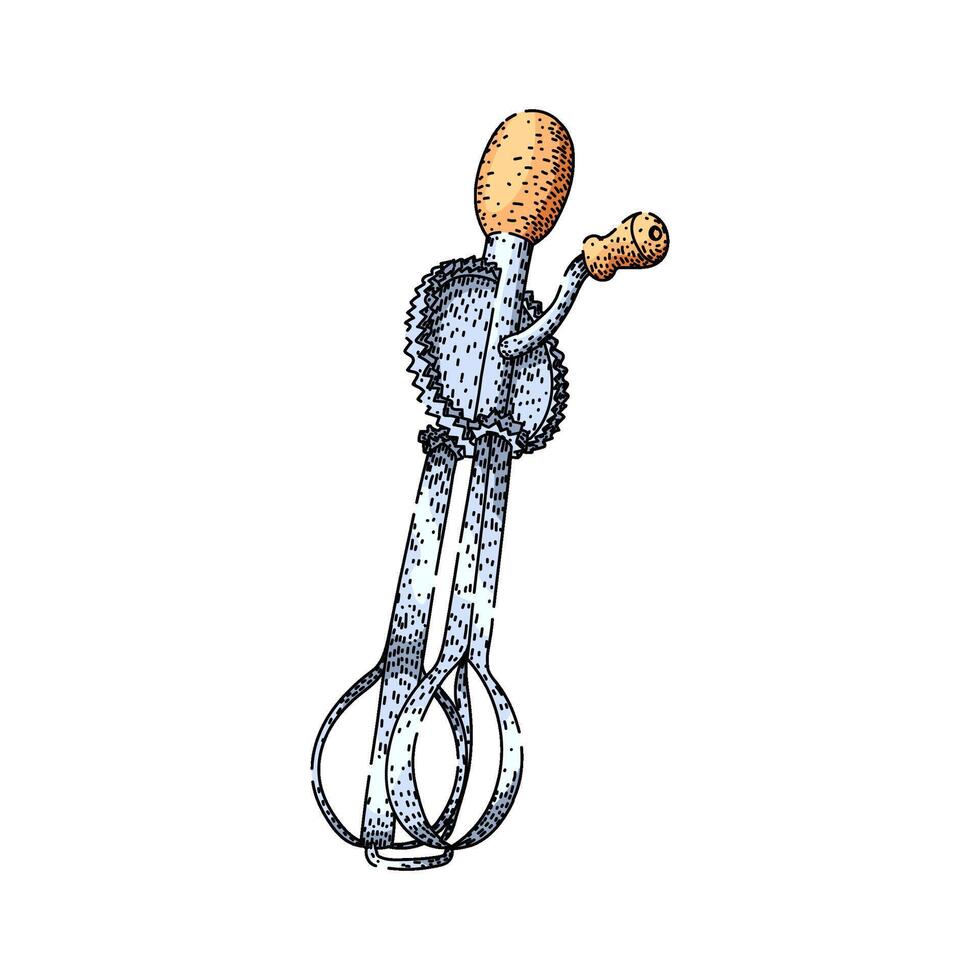 Hand mixer tool with rotating beaters for baking and cooking vector