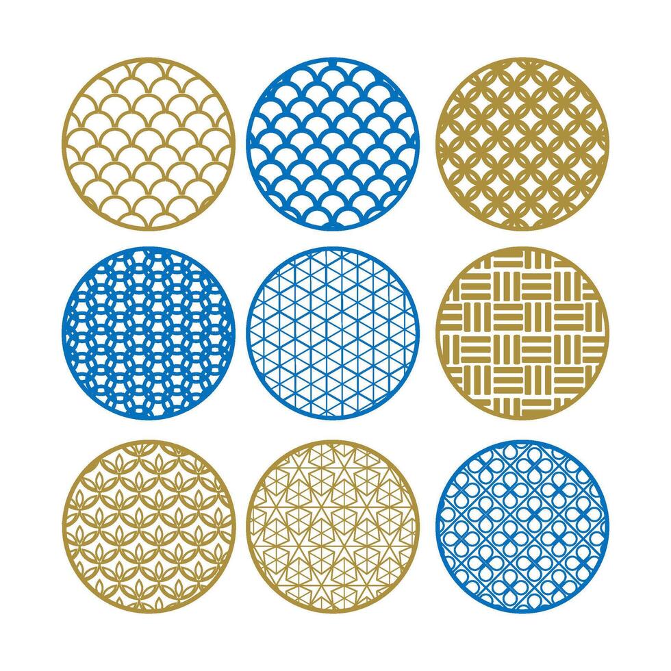 Japanese traditional patterns creating abstract circular design elements vector