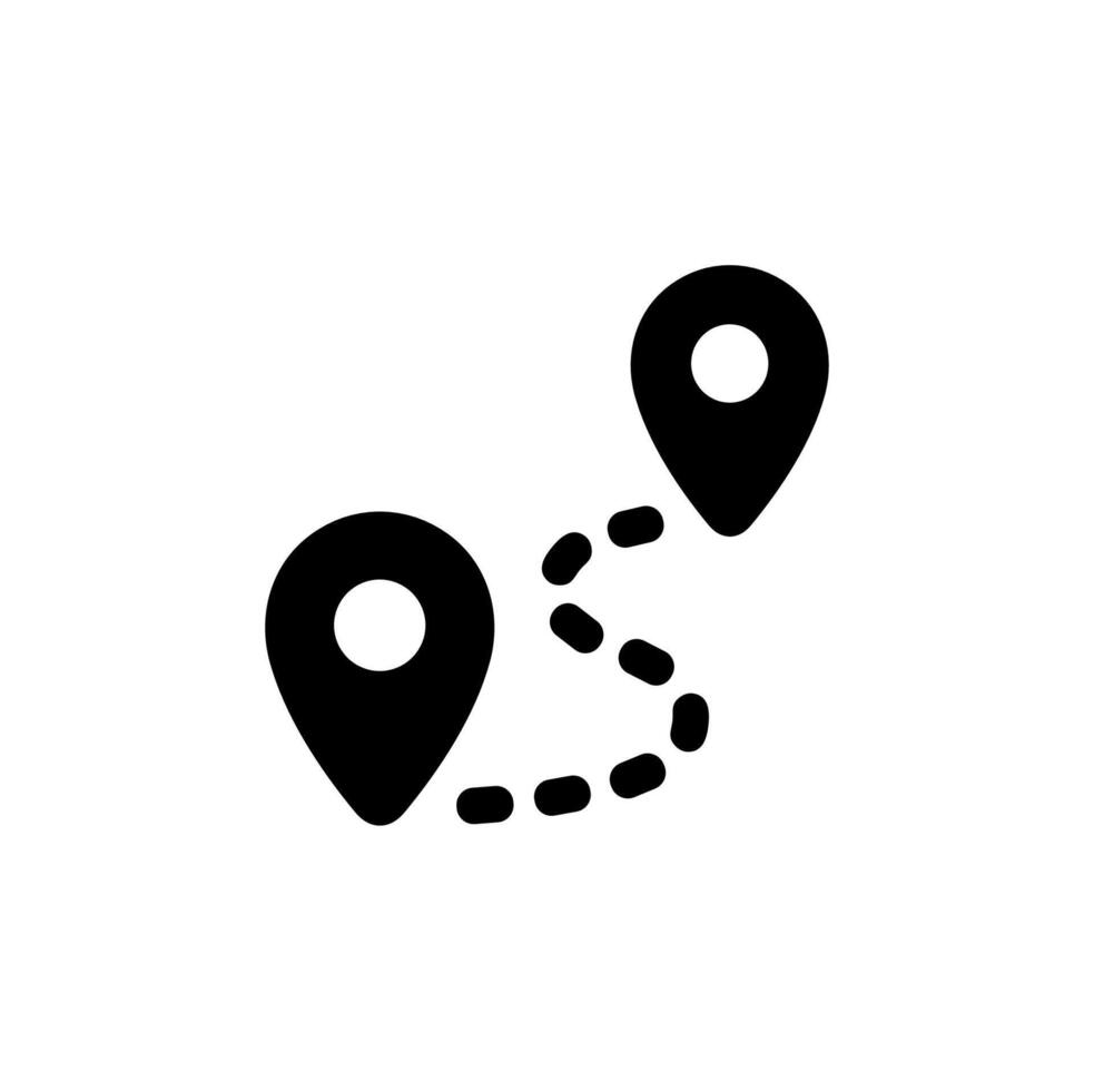 Simple Black Route Location Pointer with Dotted Line Direction Icon vector
