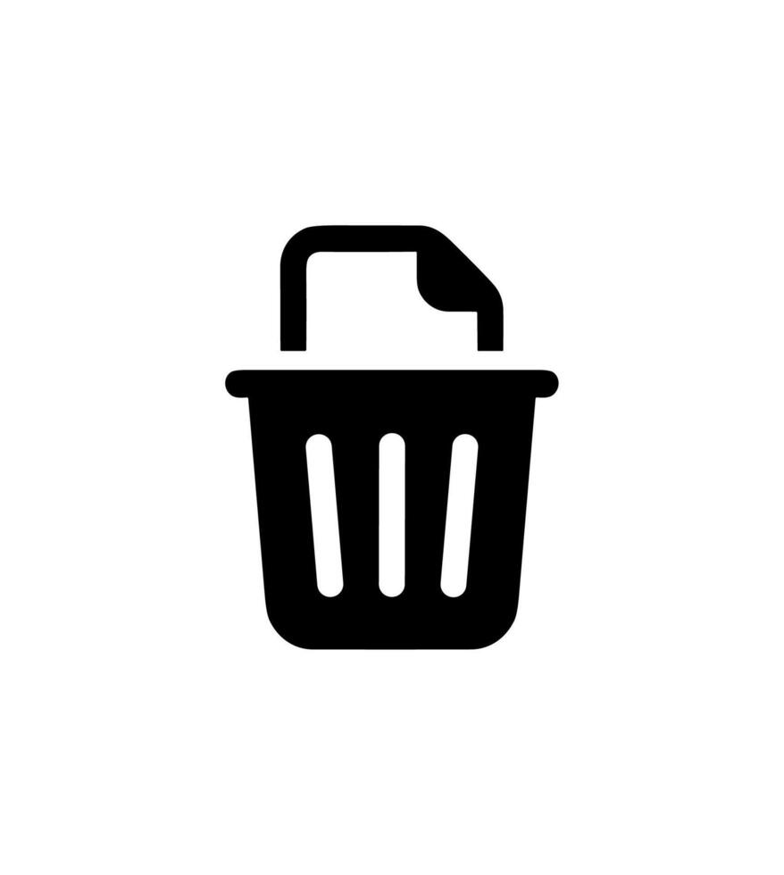 Minimalist Silhouette Garbage Bin with Paper File Document Icon Illustration vector