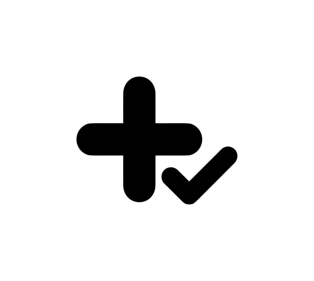Rounded Plus and Checkmark Shape Simple Icon Sign Symbol Graphic vector
