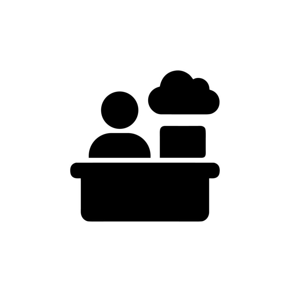 Simple Solid Color Receptionist at Desk With Computer and Cloud Icon vector