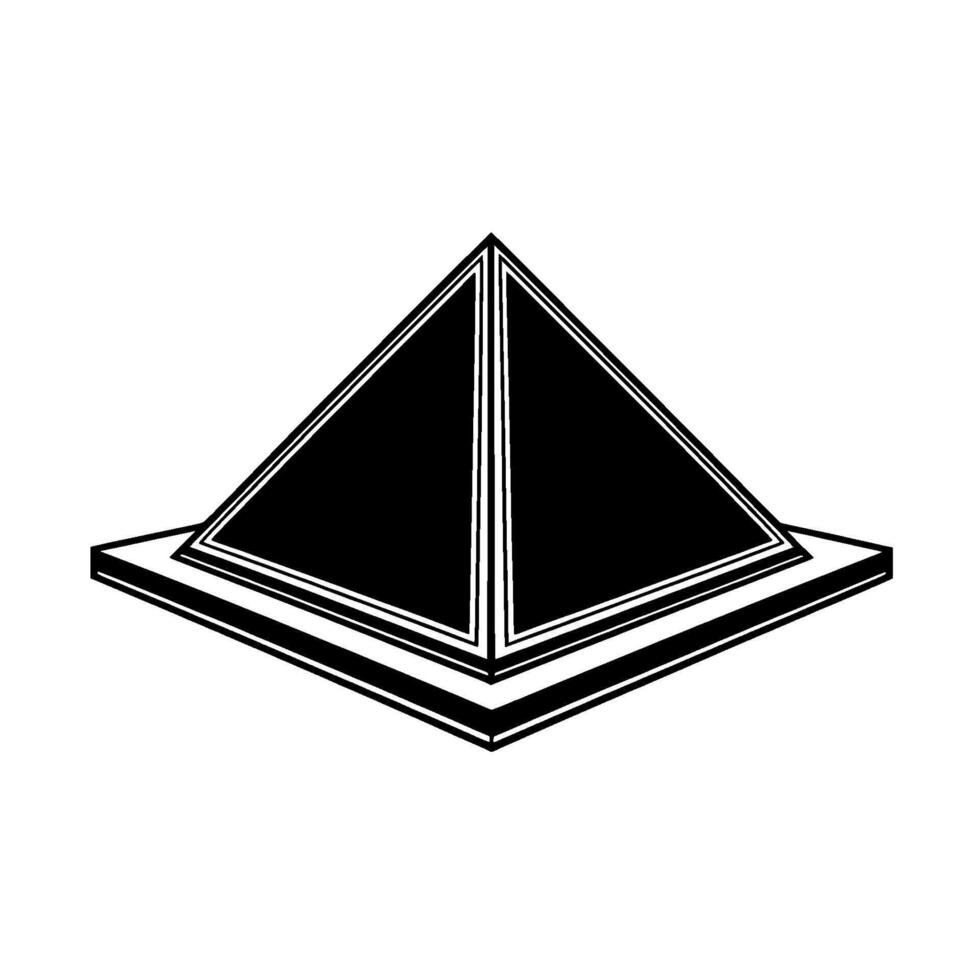 A geometric illustration of a pyramid shape with stepped geometric base and sharp contrasting outlines vector