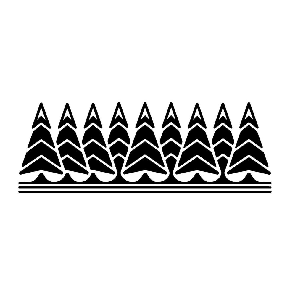 A minimalist of a stylized forest with repeating abstract evergreen trees and a simple wavy ground line vector