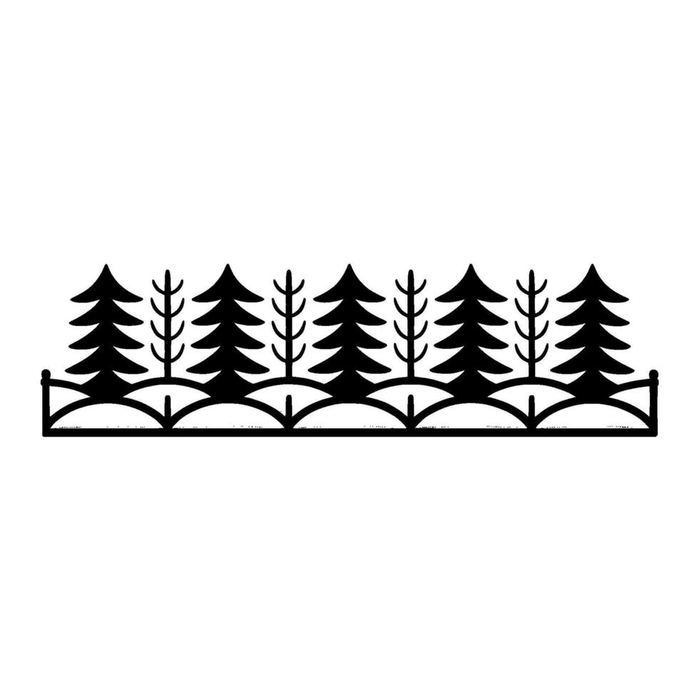 A stylized border featuring a repeating pattern of evergreen trees and delicate decorative elements vector