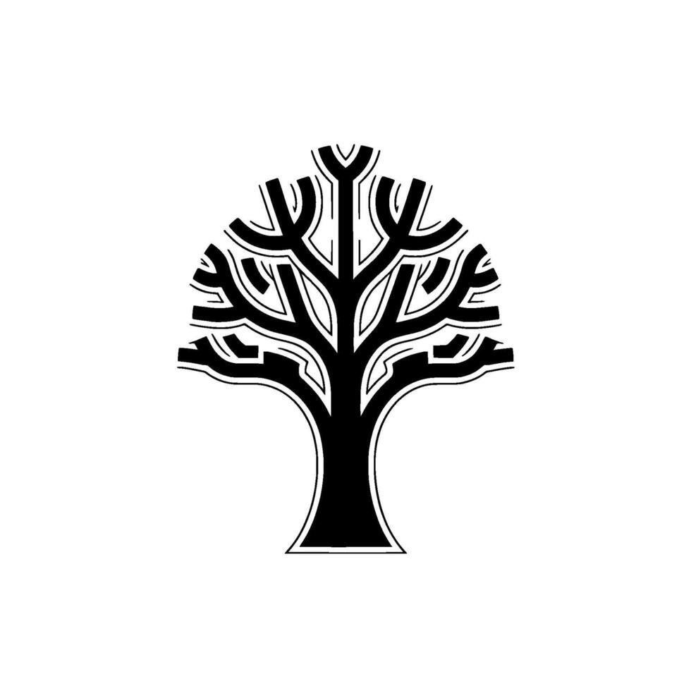 An abstract stylized tree silhouette with intricate layered branches and a thick trunk isolated vector