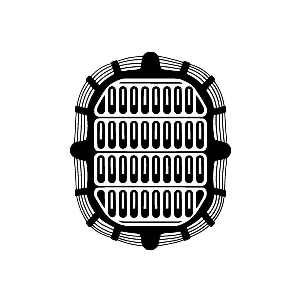 Abstract geometric oval shape with layered concentric stripes and internal rectangular grid pattern vector