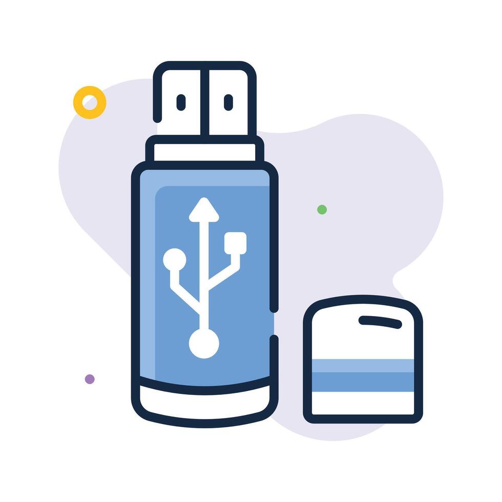 USB flash drive flat outline icon, data storage and digital study material vector