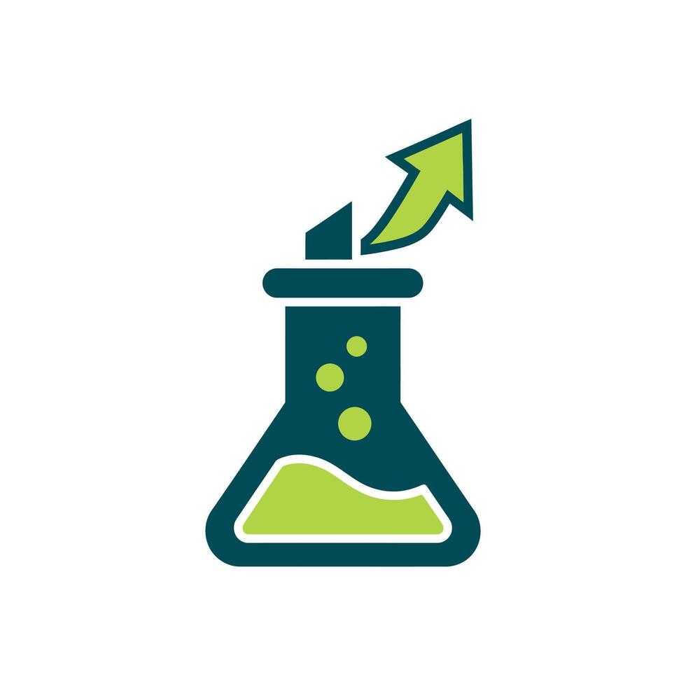 Chemical flask with rising arrow symbolizing scientific progress in a laboratory setting vector