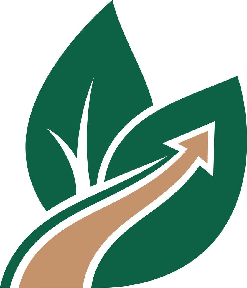 Green leaf and arrow pointing upwards symbolizing growth and progress in nature concept vector