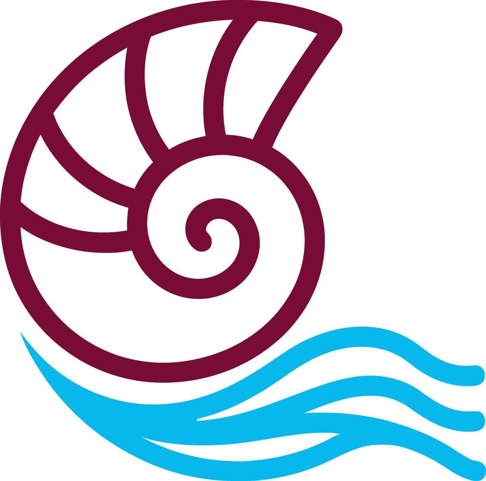 Elegant nautilus shell icon floating above stylized ocean waves in a minimalist design vector