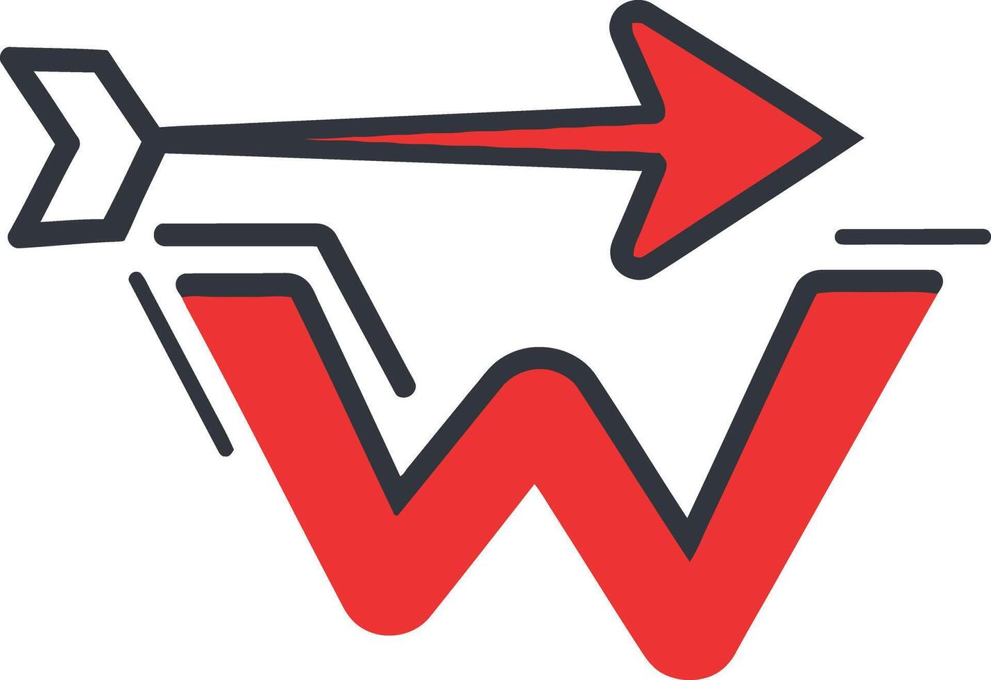Red letter W with arrow moving forward in a white background symbolizing success vector