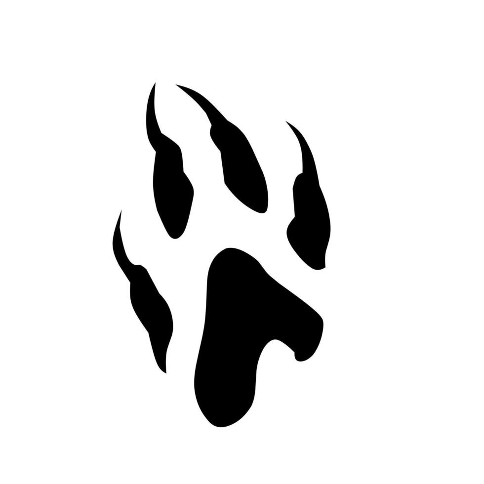 A sharp, black silhouette of a predatory paw print with extended claws, suggesting a fierce and wild animal like a wolf or big cat. A bold and striking image. vector