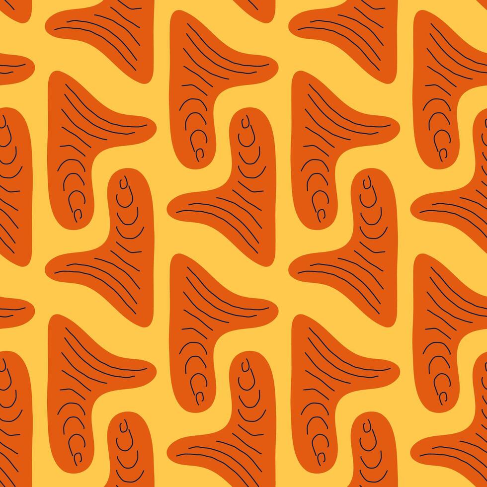 Seamless abstract pattern with orange organic shapes and line details on yellow background for fabric, wallpaper, and wrapping paper vector