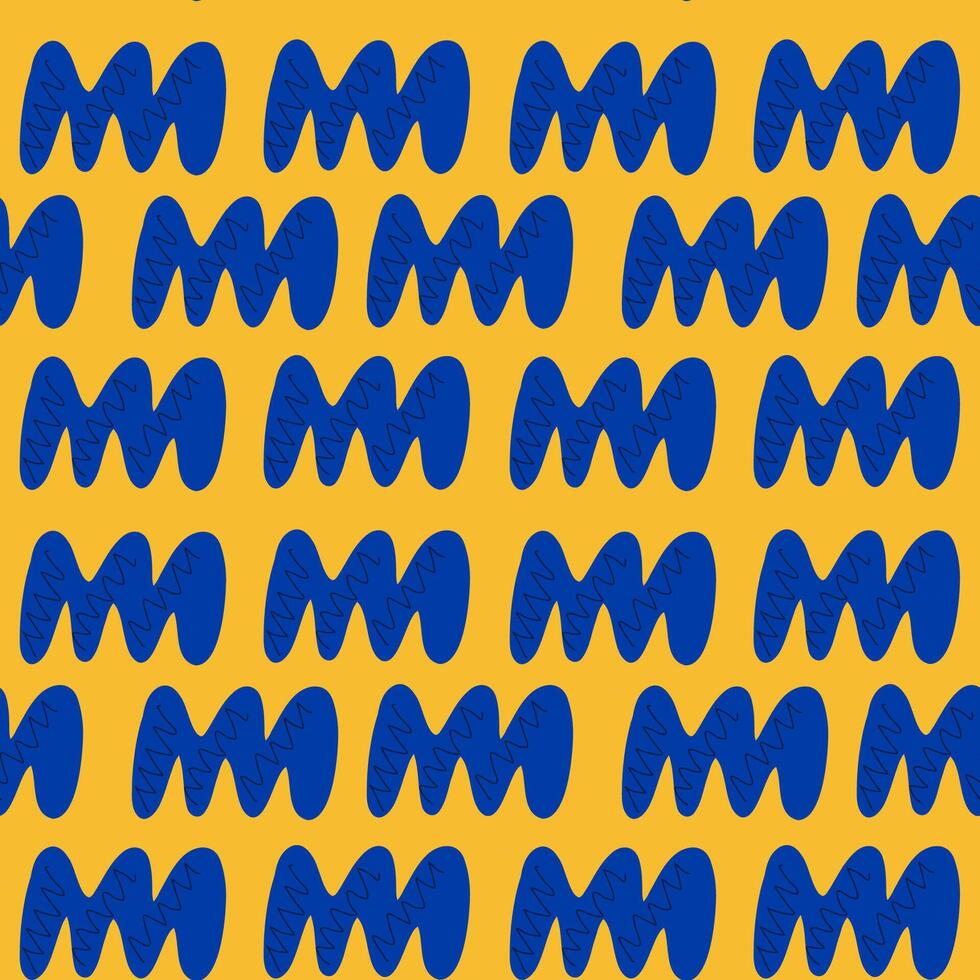 Seamless abstract pattern with dark blue wave-like shapes on yellow background for fabric, wallpaper, and wrapping paper vector