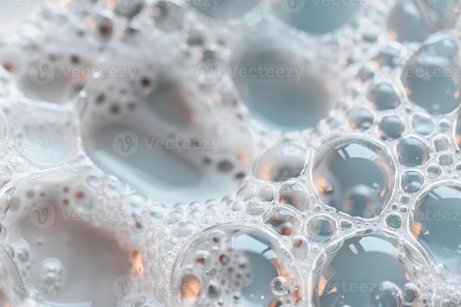 Examining a close-up view of a smooth gel surface filled with transparent bubbles. The airy texture offers a calming appearance, reflecting light beautifully in a serene setting photo