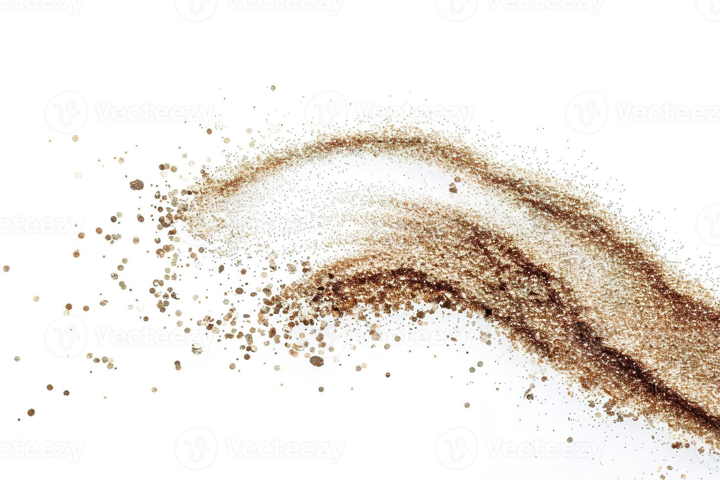 A swirl of golden and brown dust particles forms a magical curve, showcasing a beautiful trail that shimmers with movement, creating a captivating visual effect photo