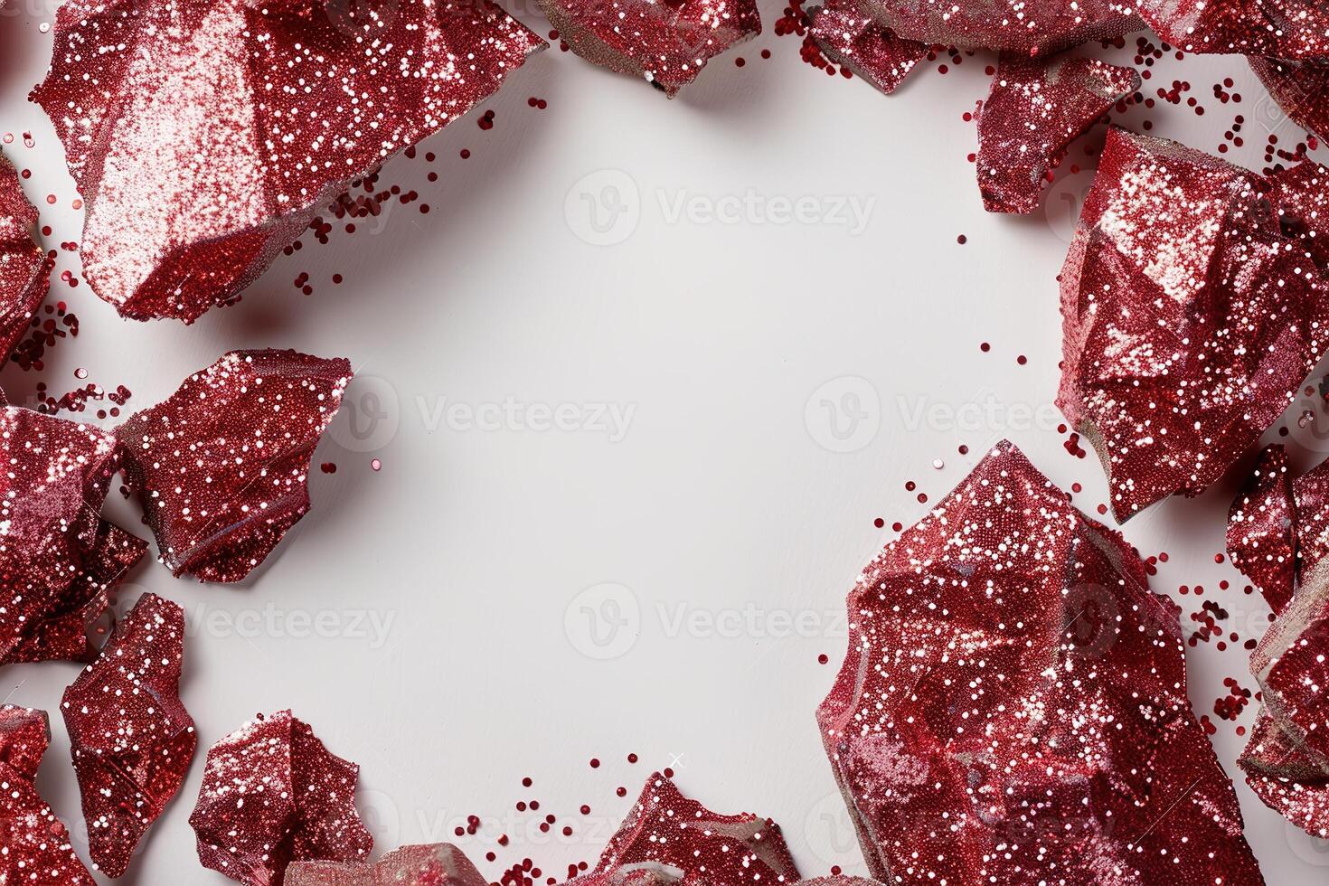 Decorative red glitter pieces create a luxurious frame filled with deep sparkle. Ideal for crafts, events, and creative projects. The vibrant color adds a touch of glamour to any setting photo