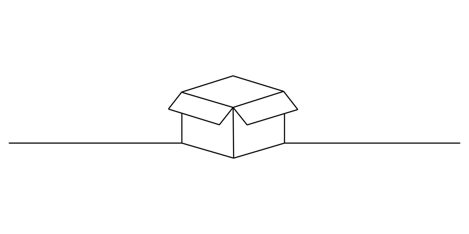 Open box in one continuous line drawing minimalist style graphic illustration vector