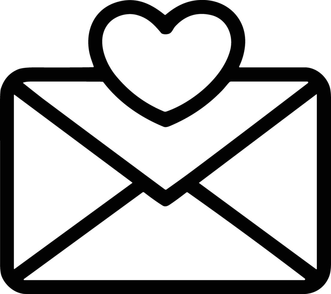 Black outline of a heart on top of an envelope on a white background vector