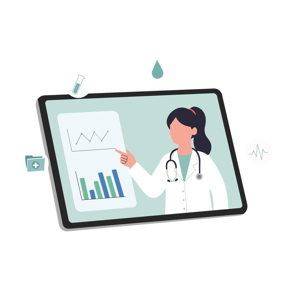 Doctor Explaining Test Results via Tablet View vector