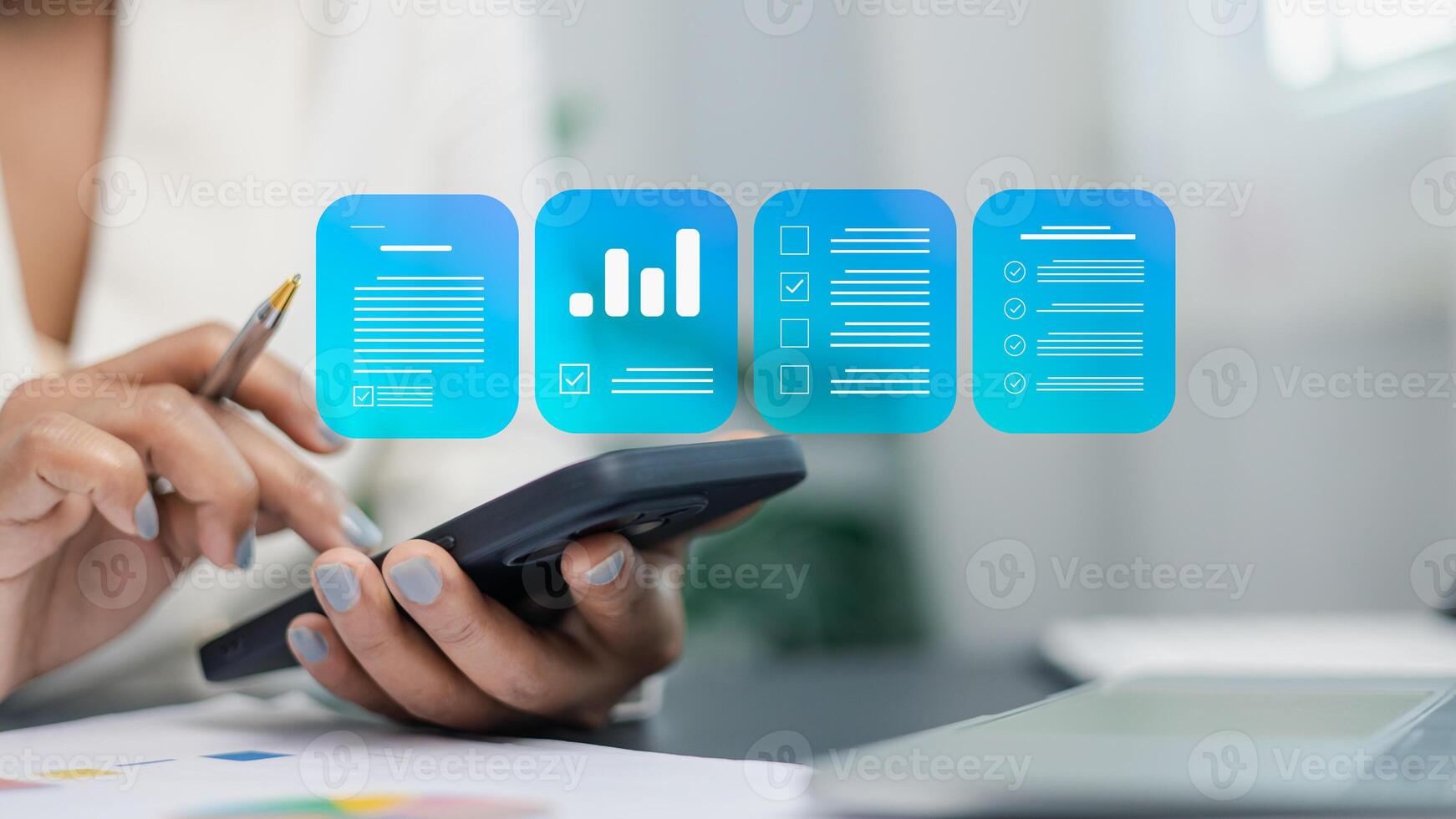 Digital Document and Checklist Interface on Smartphone for Productivity and Workflow photo