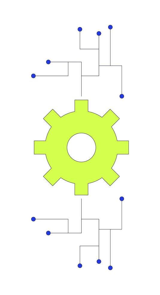 engranaje y circuito líneas 2d dibujos animados objeto. mecánico rueda dentada circuitos digital automatización. tecnología integración. diente rueda aislado elemento plano acortar Arte en blanco. Mancha ilustración vector