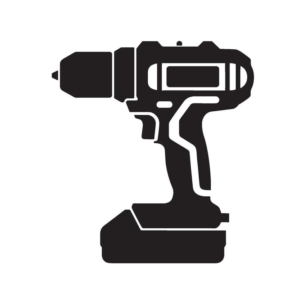 Silhouette of a cordless drill a powerful tool for drilling and screwing isolated on a white background representing construction repair and DIY projects with precision and efficiency vector