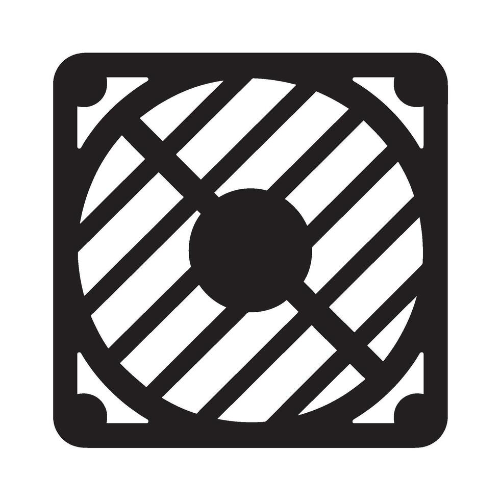 Isolated black computer fan grill in a simple design representing cooling and ventilation suitable for technology and engineering projects conveying a modern and minimalist aesthetic vector