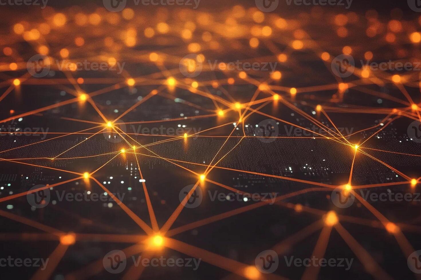 Networking connections create a vibrant visual of orange light patterns at night photo