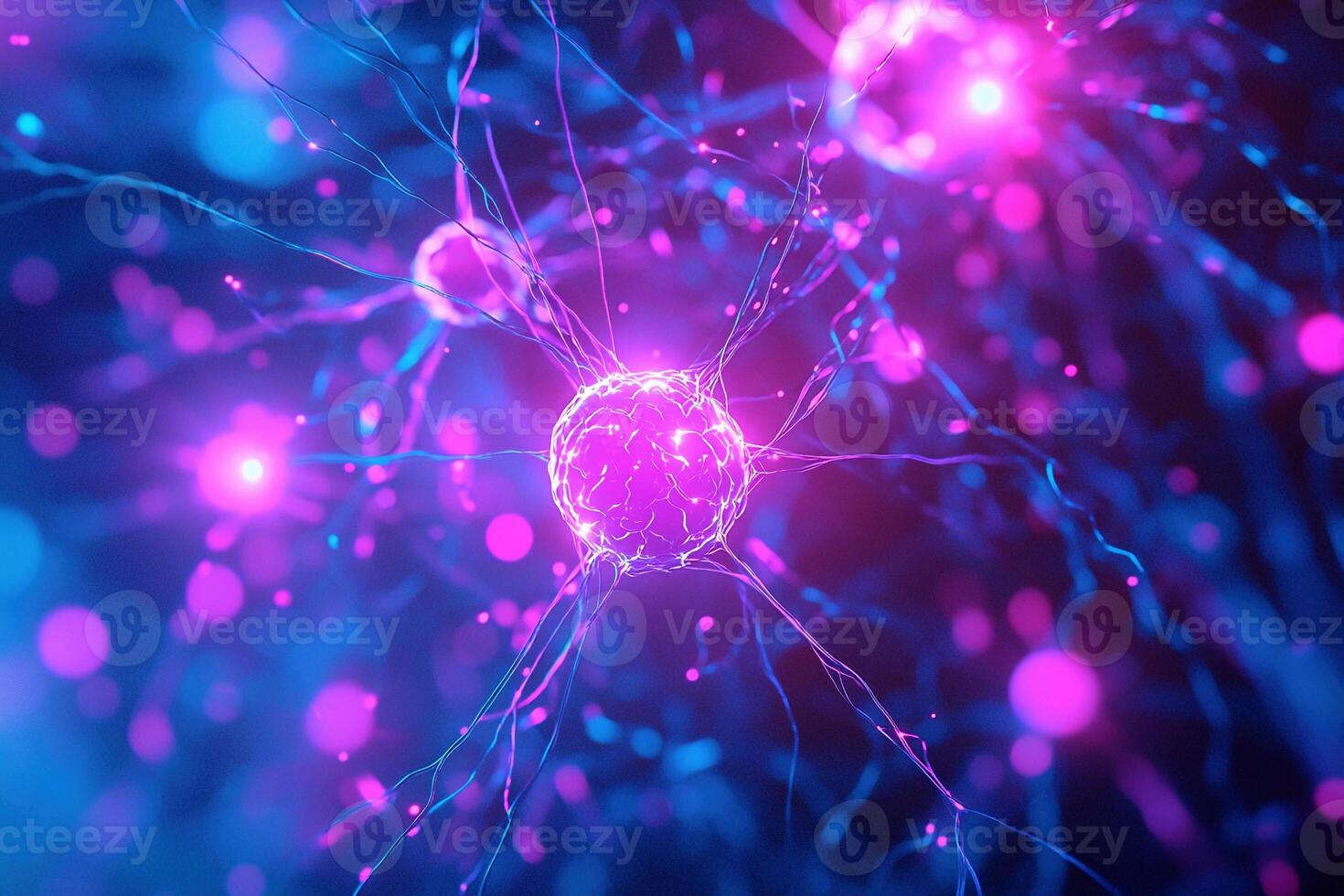 Colorful neurons connecting in a vibrant digital representation of the brain photo