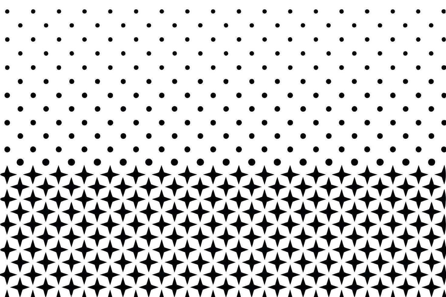 Black and white polka dot pattern transitioning to star shapes background abstract vector