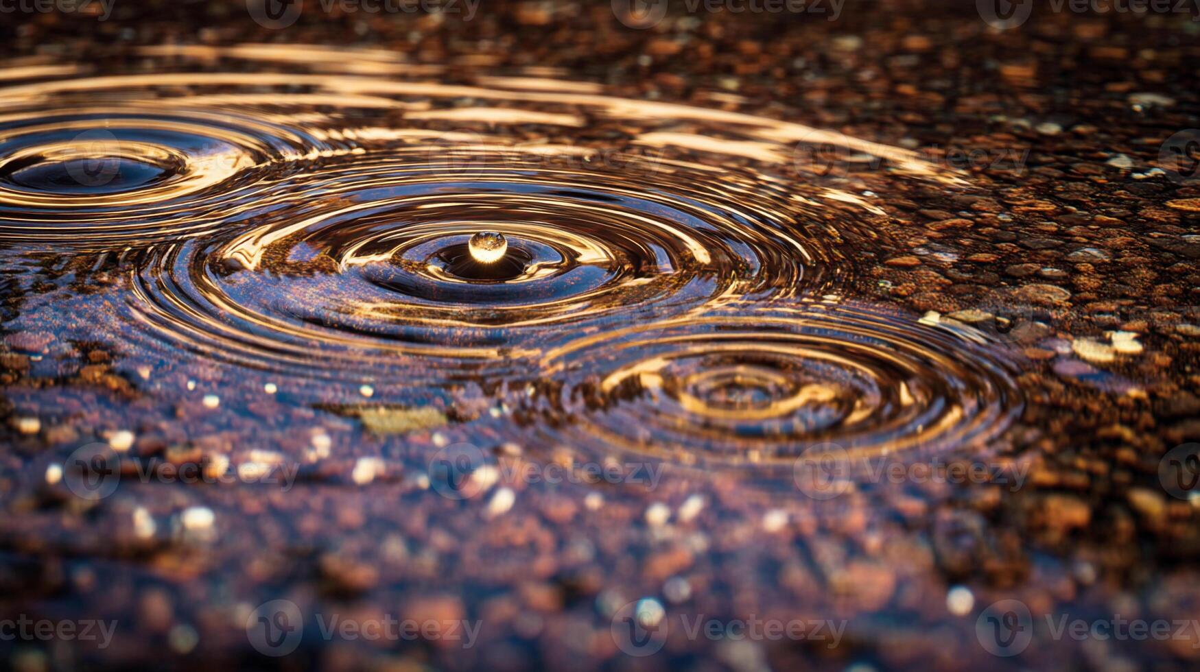 Ripple patterns form on a dark surface during evening light photo