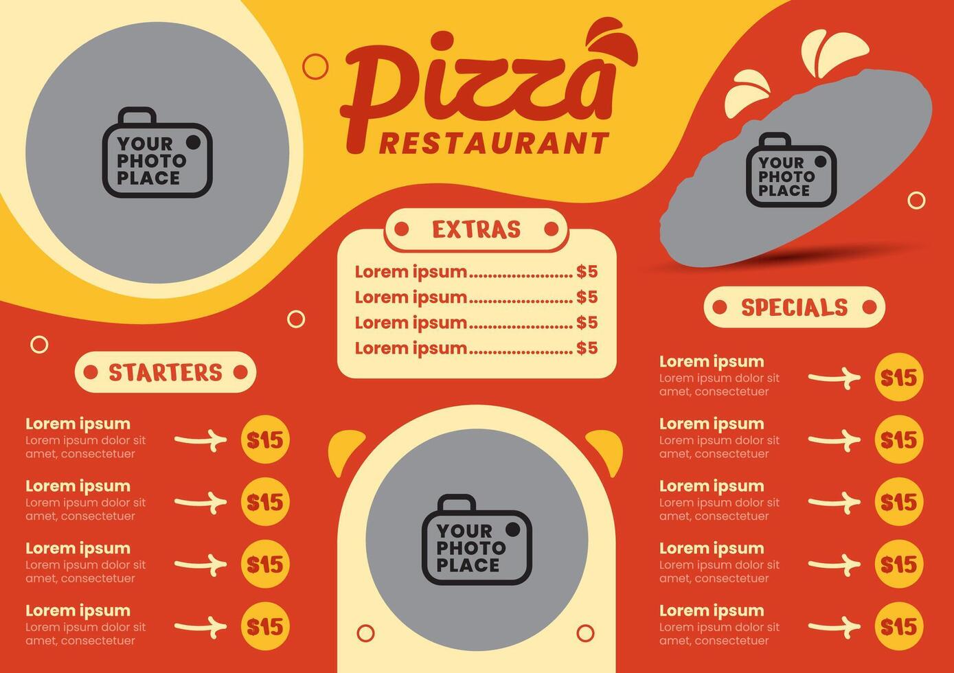 Fast food menu template with pizza menu vector