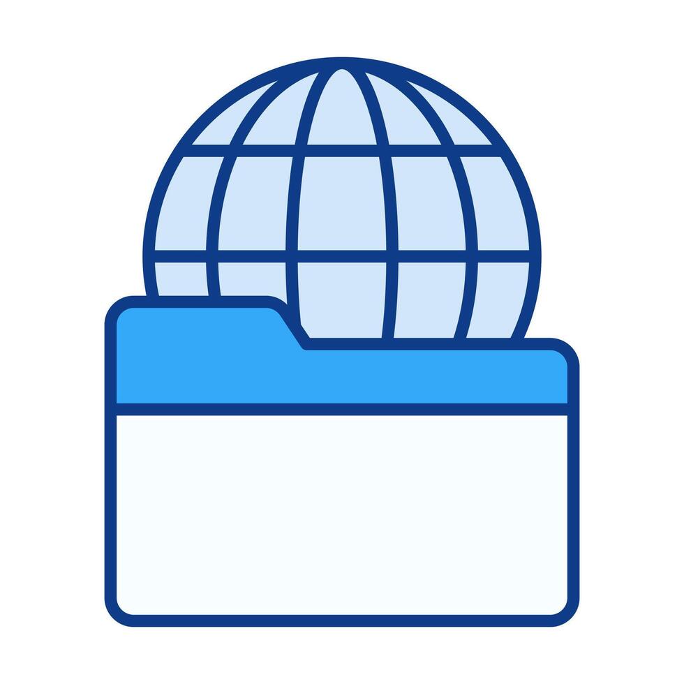 Globe Folder Flat Colored Icon for Global File Management and Digital Organization vector